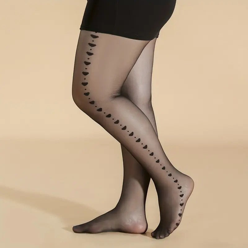 Plus Size Heart Print Seam Sheer Pantyhose