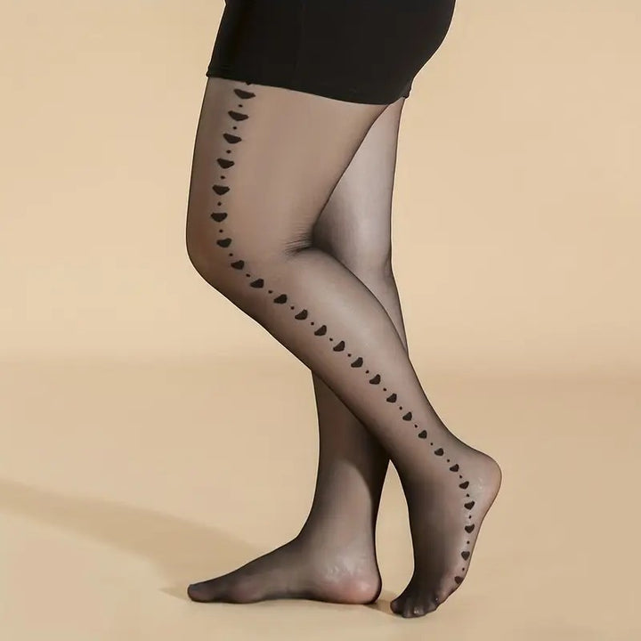 Plus Size Heart Print Seam Sheer Pantyhose