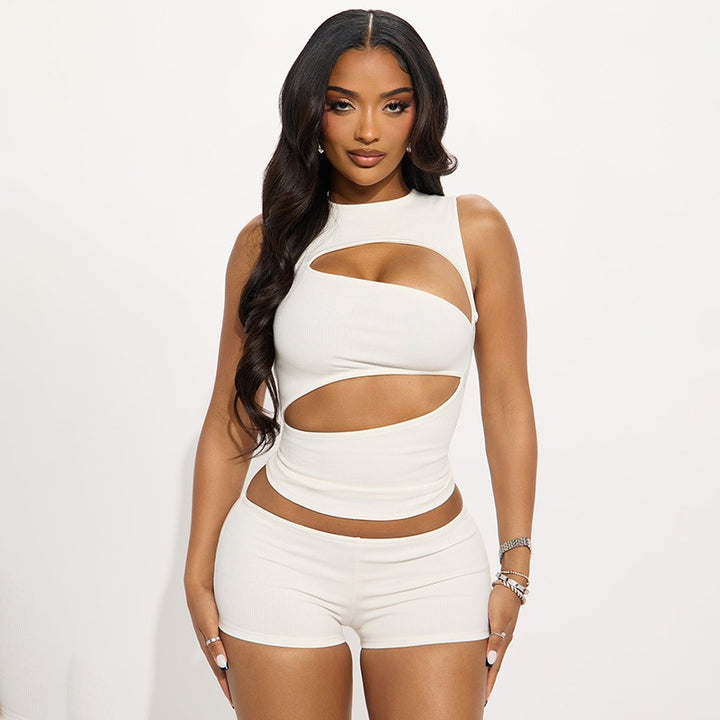Cut-Out Sleeveless Crop Top and Shorts Two-Piece Set