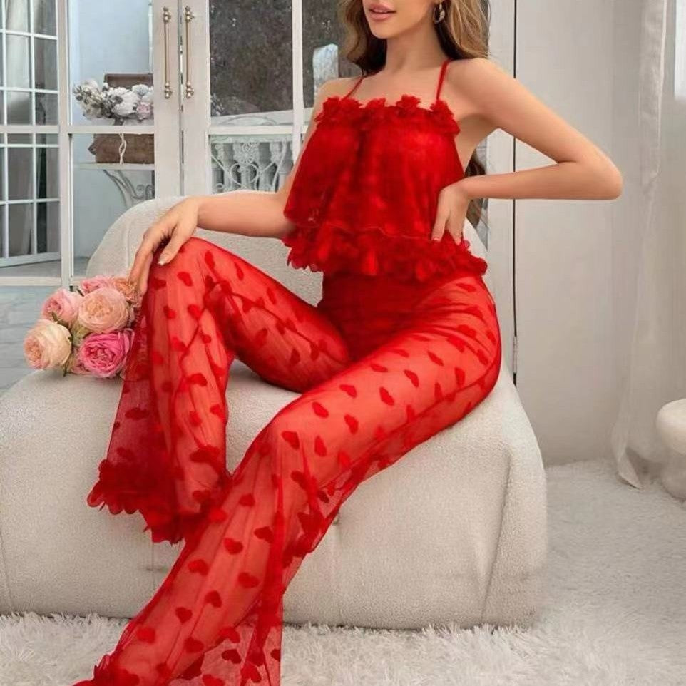 Red Heart Mesh Pajama Set