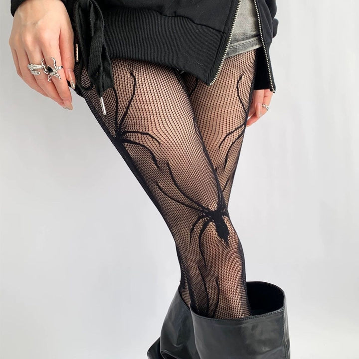 Gothic Giant Spider Pattern Fishnet Tights Stockings