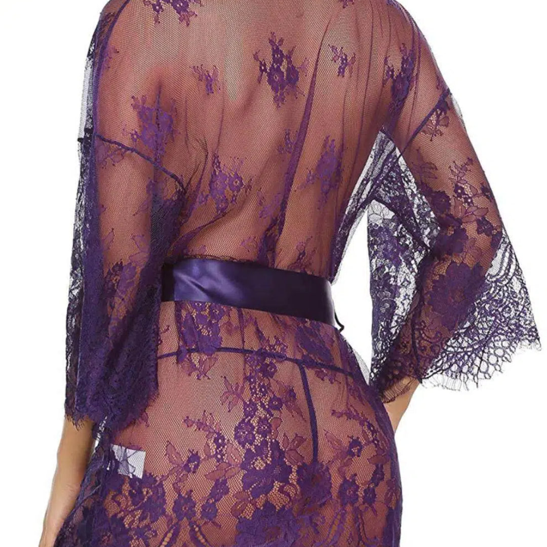 Sensual Black Lace Robe Babydoll – Sheer Elegance & Seduction
