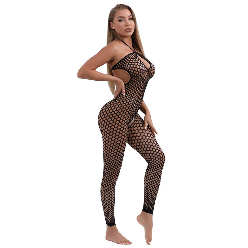 Halter Neck Keyhole Cutout Fishnet Bodystocking