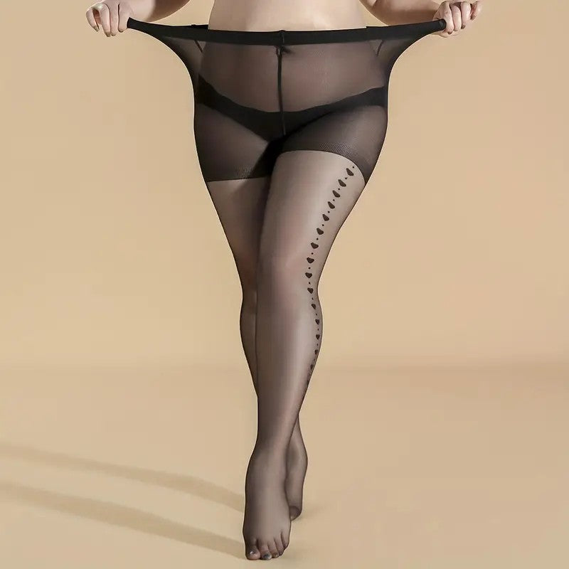 Plus Size Heart Print Seam Sheer Pantyhose
