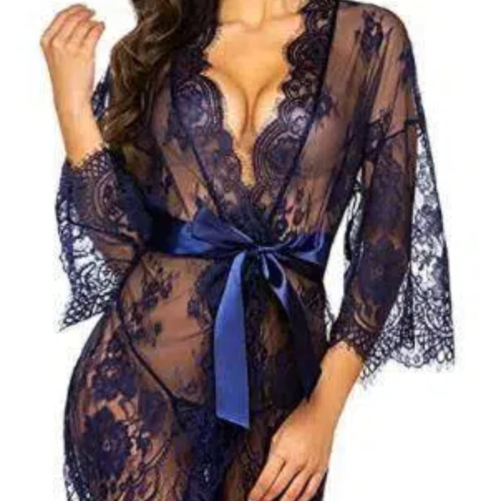 Sensual Black Lace Robe Babydoll – Sheer Elegance & Seduction