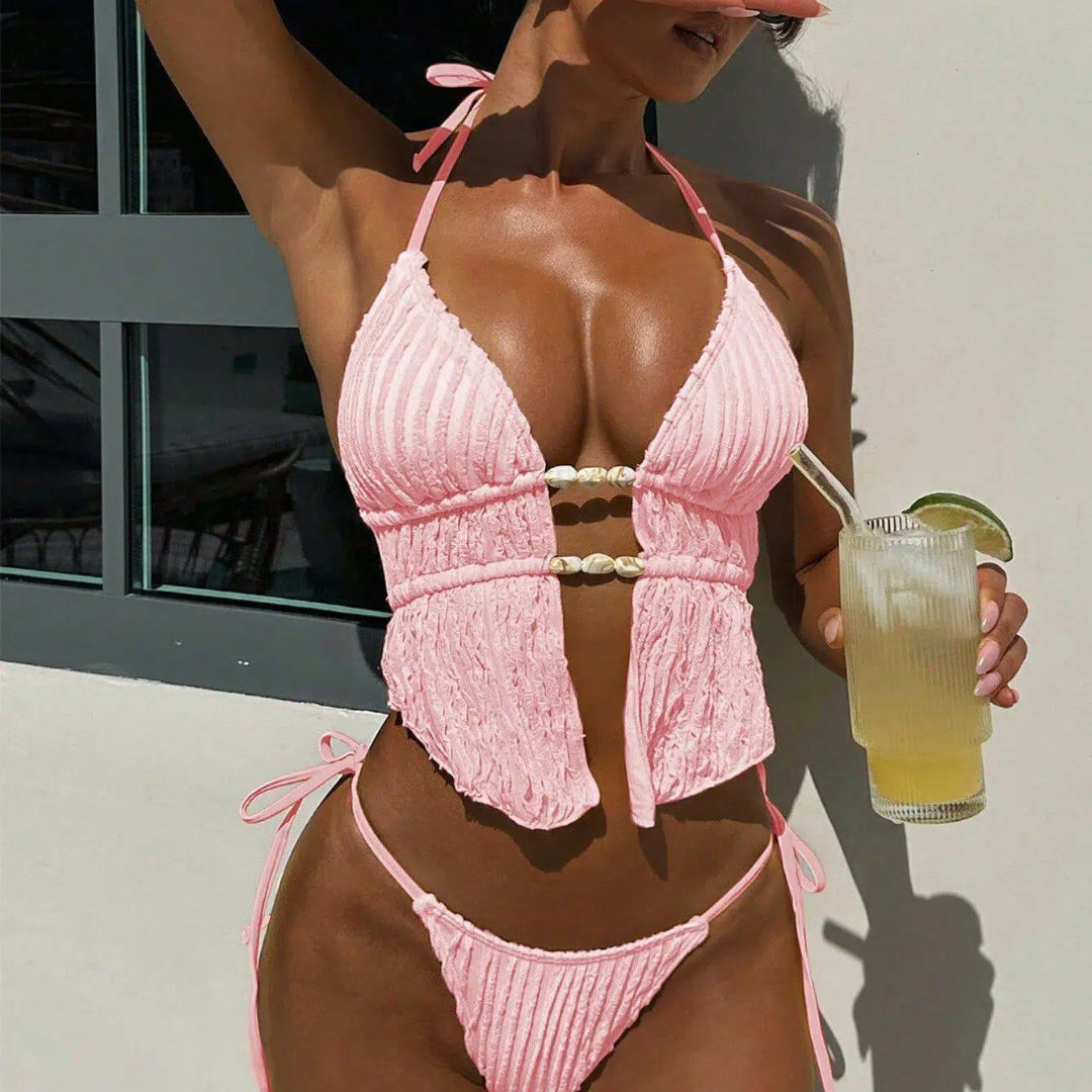 Crinkle Halter Set w/ Bead Buckles