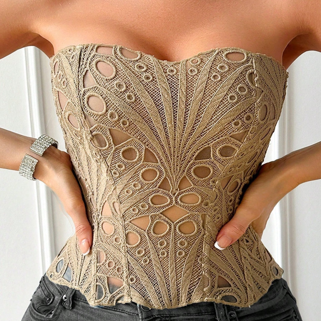 Floral Eyelet Lace Strapless Sweetheart Corset Top