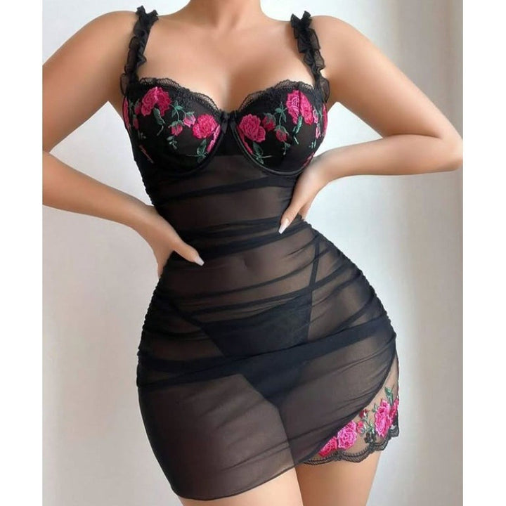 Rose Embroidered Mesh Chemise