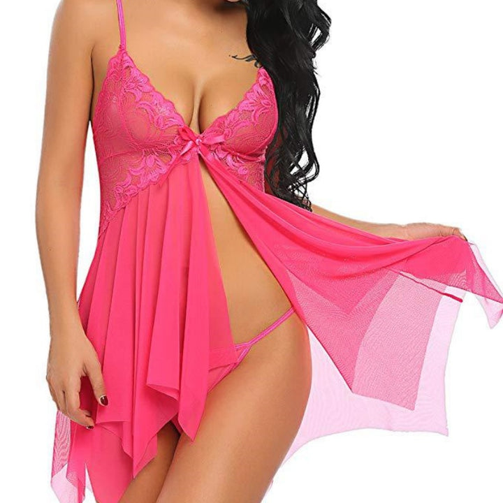 Floral Lace Bust Babydoll Chemise Nightdress with Handkerchief Hem