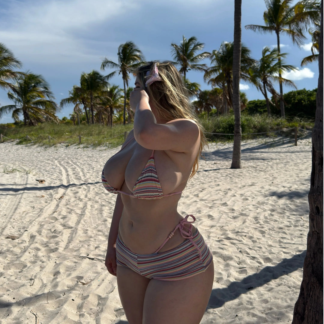 Striped Bikini w/ Pink Side Ties